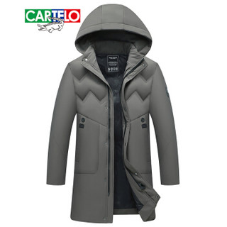 卡帝乐鳄鱼(CARTELO)棉服男2019冬季新款男装冬季加厚保暖中长款连帽棉衣男外套 卡其色 3XL