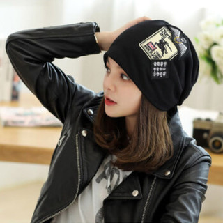 GLO-STORY毛线帽女 韩版时尚多用保暖套头帽WMZ744191 黑色