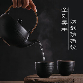 佳佰 1000ml5头日式禅意提梁壶陶瓷茶具套装 一壶四杯黑色拙朴茶具