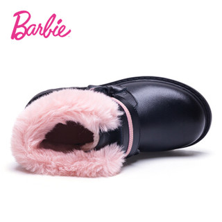 芭比 BARBIE 童鞋 女童棉鞋2019冬季新款儿童加绒加厚二棉鞋子保暖时尚真皮短靴 2806 黑色/粉色 34码