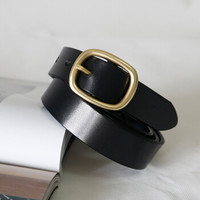 斯提亚(STIYA)牛皮皮带女士简约百搭韩国针扣宽腰带女时尚装饰学生休闲牛仔裤带 893S081007黑色