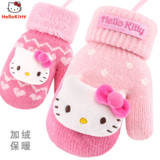 凯蒂猫（HELLO KITTY）儿童手套女童宝宝小孩加厚加绒保暖毛线手套可爱女孩手套 KT01D17017 中粉