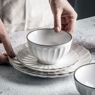 亿嘉IJARL 北欧风陶瓷碗碟套装餐具套装家用餐盘菜盘子碗筷勺子5英寸饭碗单支装 米兰白色