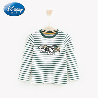 迪士尼 Disney 童装男童宝宝衣服针织长袖T恤可爱上衣2019秋 DA931AE04 白墨绿条 130