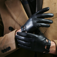 圣苏萨娜男士手套薄款 欧美时尚全掌触屏头层羊皮 机车手套SM-315 黑色 S