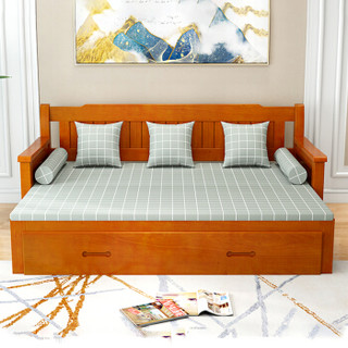 佐盛沙发床客厅伸缩床公寓床多功能单人双人三人两用实木床原木咖啡色（送全套垫子）拉开1.2米