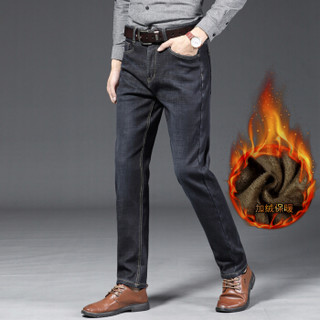 金盾（KIN DON）加绒牛仔裤 新款男士时尚弹力加绒保暖牛仔裤009黑色加绒32