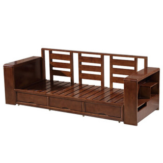 顺富美（SHUNFUMEI）木沙发  三人位沙发 多功能推拉两用储物带抽屉三人位沙发 沙发床
