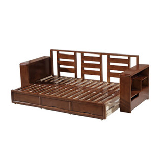 顺富美（SHUNFUMEI）木沙发  三人位沙发 多功能推拉两用储物带抽屉三人位沙发 沙发床
