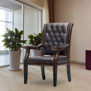 派格 （paiger） 办公家具办公椅职员会议椅子洽谈室洽谈椅实木扶手皮艺倚靠