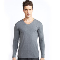 港莎保暖内衣男单件上衣弹力棉V领男士打底衫修身纯色长袖 深麻灰 XL