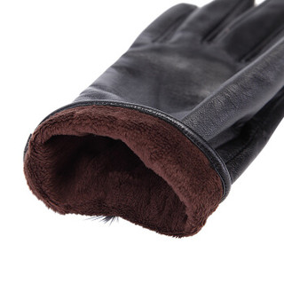 鳄鱼恤（CROCODILE）女士羊皮手套 时尚优雅加厚加绒保暖分指手套19642006-01B黑色 M码