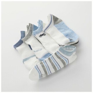 红豆居家(Hodohome)儿童袜子男童女童舒适透气棉质袜子薄款短袜 男童蓝白素色五双装 16cm-18cm