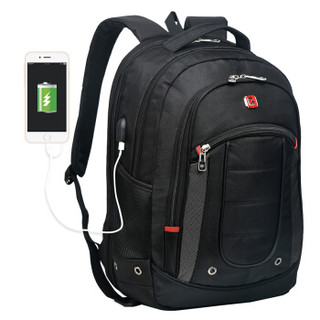 SWISSGEAR 电脑包 新品笔记本游防盗USB充电背包学生书包游戏本17英寸 SA-9360XL黑色