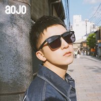 aojo 偏光太阳镜男女款 黑框潮流时尚方型墨镜 开车驾驶高清偏光墨镜 SA1919001 C01 59mm