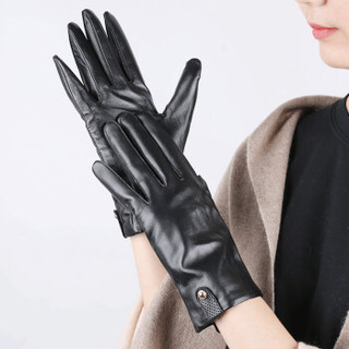 诗丹凯萨（sedancasesa）皮手套女秋冬韩版时尚保暖皮手套  WGST175005 黑色 L