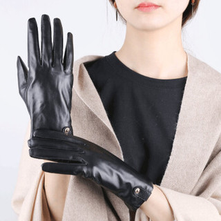 诗丹凯萨（sedancasesa）皮手套女秋冬韩版时尚保暖皮手套  WGST175005 黑色 L