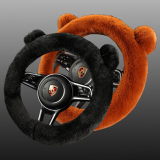 WRC秋冬季新款仿毛绒通用汽车方向盘套 狐狸毛触感 加厚保暖防滑车用把套中号 黑色