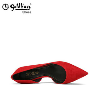 金利来（goldlion）女士尖头细高跟优雅侧空浅口单鞋8196001802-红色-35码