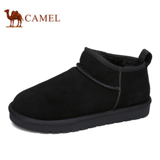 骆驼（CAMEL） 时尚短款加绒牛皮男雪地靴 A842275064 黑色 41