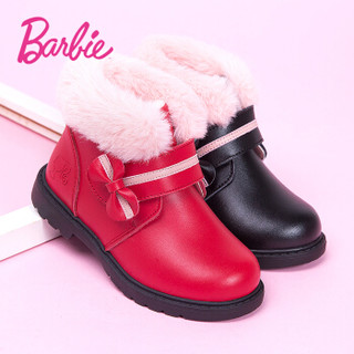 芭比 BARBIE 童鞋 女童棉鞋2019冬季新款儿童加绒加厚二棉鞋子保暖时尚真皮短靴 2806 红色 28码