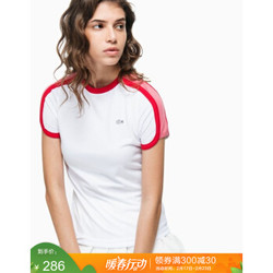 LACOSTE法国鳄鱼女士简约棉质短袖休闲T恤|TF4902L1 MUQ/白/红 38/M