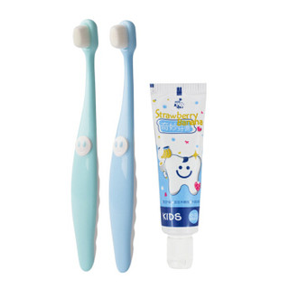 MDB儿童牙刷牙膏套装 宝宝牙刷2岁软毛乳牙刷 婴儿万毛牙刷蓝色+绿色+无氟牙膏25g