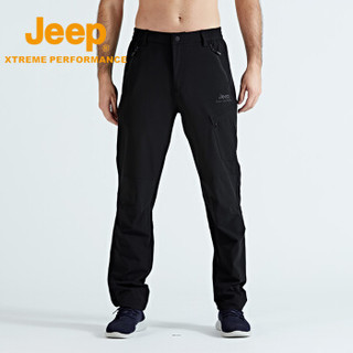 Jeep 男士徙步裤 户外登山徒步休闲防水防风男长裤 品牌黑 XL
