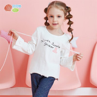 贝贝怡秋季新款女童字母印花长袖T恤可爱荷叶边上衣