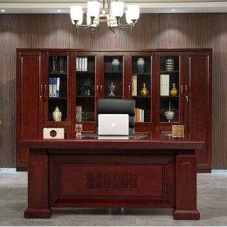 中伟（ZHONGWEI）老板桌油漆办公桌实木贴皮经理桌总裁桌大班台经典款1.6米