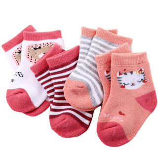 象宝宝（elepbaby）婴儿袜子 秋冬加厚条纹儿童毛圈袜 新生儿宝宝棉袜4双女宝 (4-6岁)