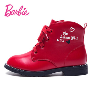 芭比 BARBIE 童鞋 女童靴子2019冬季新款公主时尚小短靴加绒儿童真皮马丁靴 2810 红色 37码