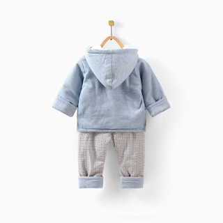 童泰秋冬婴儿衣服5-24个月男女宝宝带帽棉衣套装 T93D1191 蓝色 80