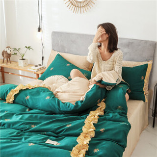 雅鹿 法兰绒四件套 加厚保暖棉加绒套件床单被套床上用品 枫叶 标准号（200*230cm）