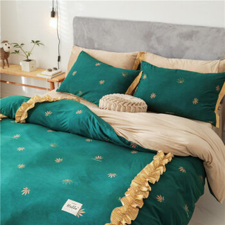 雅鹿 法兰绒四件套 加厚保暖棉加绒套件床单被套床上用品 枫叶 标准号（200*230cm）