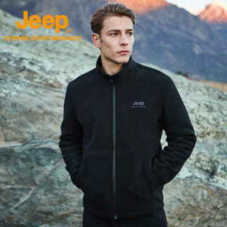 Jeep 男士抓绒衣 秋冬外套男加厚保暖户外运动夹克抓绒上衣 品牌黑 L