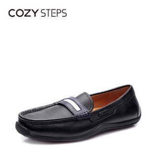 COZY STEPS 牛皮休闲平底套脚一脚蹬舒适男皮鞋6C008 黑色 40