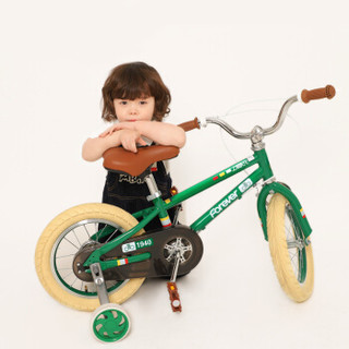 永久 FOREVER 14/16寸儿童平衡自行车滑步车2-4-6-8岁宝宝单车脚踏车复古单车带可拆卸辅助轮 F301 绿色16寸