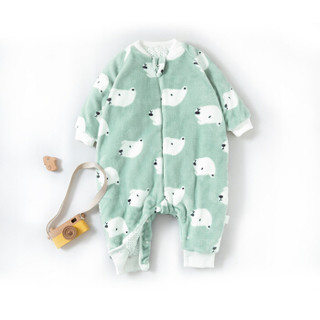 威尔贝鲁（WELLBER）婴儿睡袋法兰绒印花幼儿童分腿睡袋秋冬厚棉灰绿小熊85cm