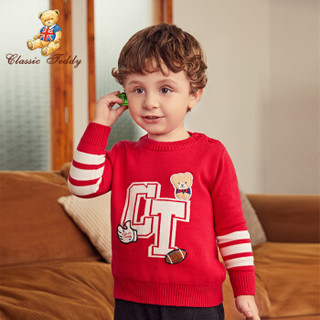 精典泰迪Classic Teddy童装儿童毛衣男女童针织衫婴儿衣服中小童上衣外套外出服新款 CT字母-大红 90