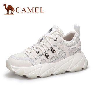 骆驼（CAMEL） 女士 活力透气网布拼接系带厚底老爹鞋 A91525657 米色 40