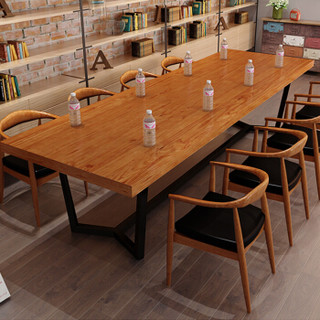 洛克菲勒  实木会议桌椅组合简约现代办公桌电脑桌美式铁艺复古长大板1.4米