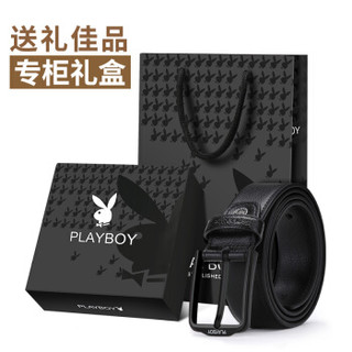 花花公子playboy男士牛皮针扣腰带男款休闲百搭裤皮带 黑色