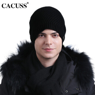 CACUSS Z0289 纯羊毛帽子 男 针织帽毛线帽秋天冬天时尚保暖潮帽 黑色 均码