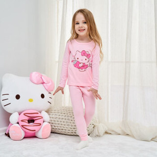 凯蒂猫（HELLO KITTY）儿童内衣家居服套装 女童圆领秋衣秋裤套装 KT01D09021 粉色 120cm