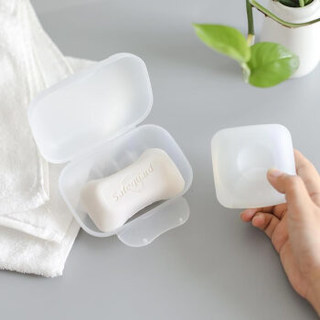 JAJALIN 加加林 带盖可携带旅行香皂盒 锁扣便携手工皂盒肥皂盒 塑料 大号磨砂透明白色