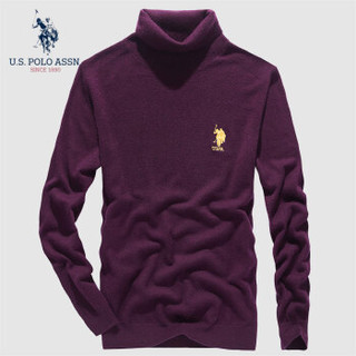 U.S.POLO ASSN. 羊毛衫男 2019秋冬新品时尚商务休闲百搭毛衣半高领纯色修身保暖男装 6194115109 紫花色 56