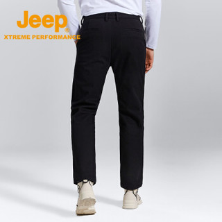 Jeep 男士长裤 弹力棉布摇粒绒户外防风保暖时尚百搭男士单裤 品牌黑 2XL