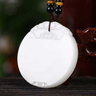 uve 优悦生活 和田玉吊坠羊脂白玉平安无事牌霸气男款圆牌玉坠