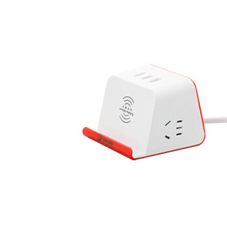 吉顺（jishun）FT02W 插座/插线板/插排/排插/接线板/拖线板/USB插口/无线充 五插位 1.5米 白红